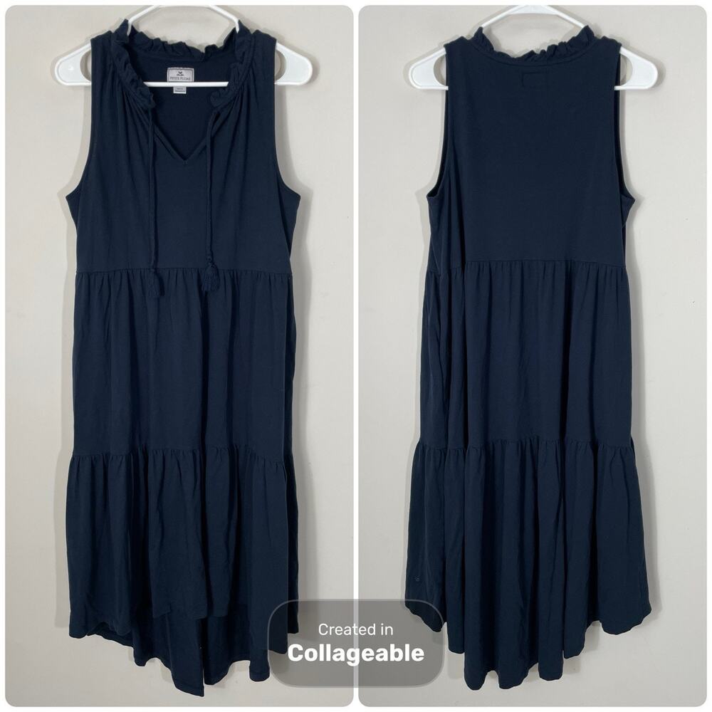 Petite Plume Navy Blue Tiered Midi Sleep Dress Womens Size Small Pima Cotton
